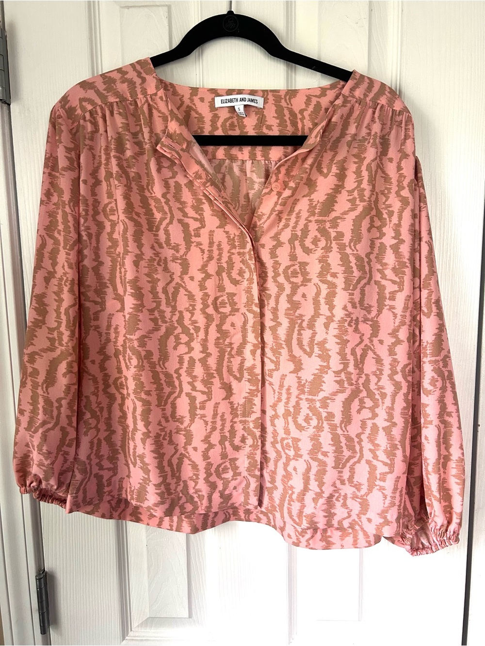 Elizabeth and James Pink & Taupe Abstract Print Blouse Size S